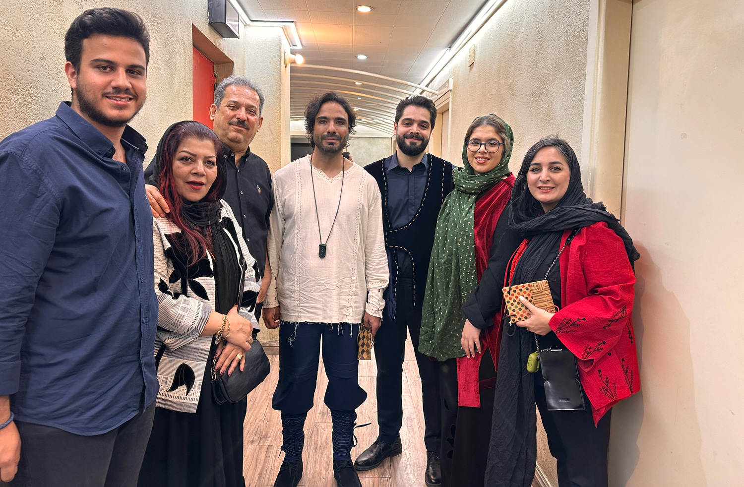 Aryan Rezaee playing the Daf as lead percussionist in the Pirouz and Parizad musical theatre at Vahdat Hall